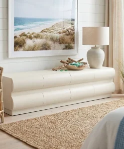 Meuble tv 8 tiroirs arrondis Mezade L180cm Crème