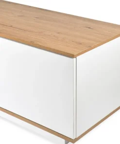 Meuble TV au design linéaire Iliade L180cm Bois clair et Blanc