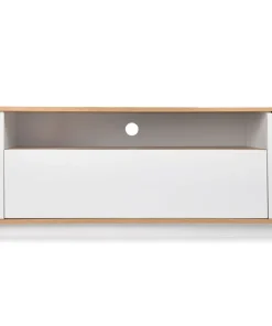 Meuble TV au design linéaire Iliade L180cm Bois clair et Blanc