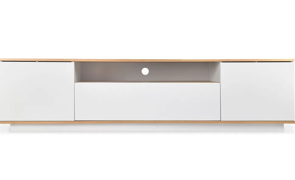Meuble TV au design linéaire Iliade L180cm Bois clair et Blanc