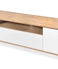 Meuble TV au design linéaire Iliade L180cm Bois clair et Blanc