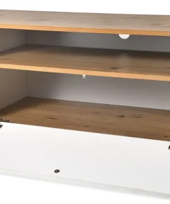 Meuble TV au design linéaire Iliade L180cm Bois clair et Blanc