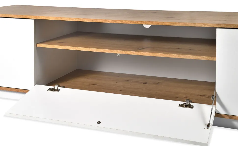 Meuble TV au design linéaire Iliade L180cm Bois clair et Blanc
