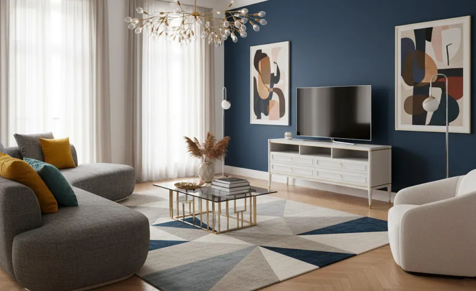 Meuble TV élégant 4 tiroirs Optimus Beige clair et Or