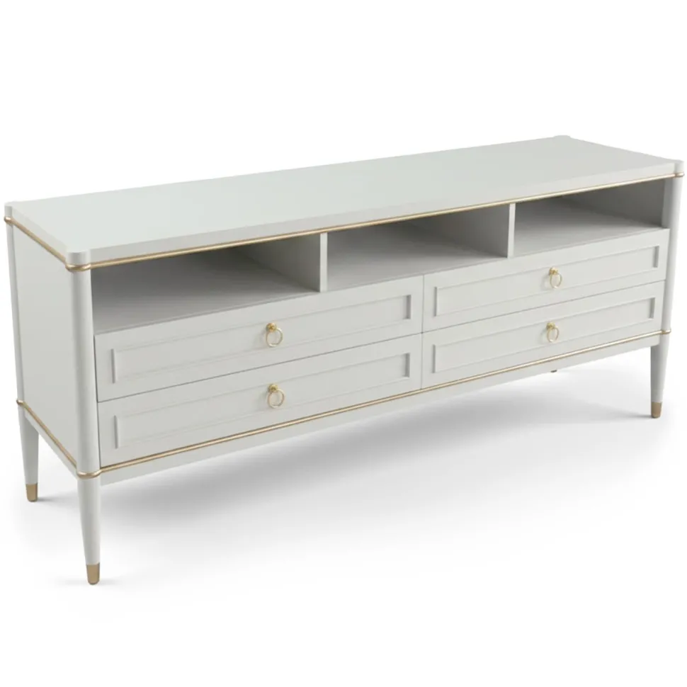 Meuble TV élégant 4 tiroirs Optimus Beige clair et Or