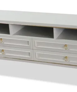 Meuble TV élégant 4 tiroirs Optimus Beige clair et Or