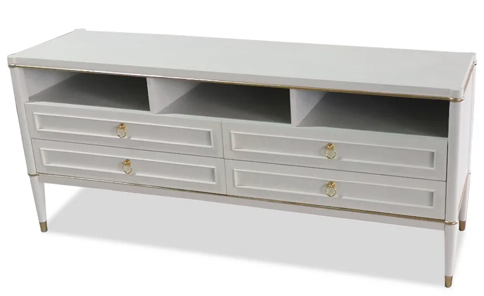 Meuble TV élégant 4 tiroirs Optimus Beige clair et Or