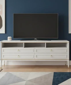 Meuble TV élégant 4 tiroirs Optimus Beige clair et Or