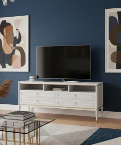 Meuble TV élégant 4 tiroirs Optimus Beige clair et Or