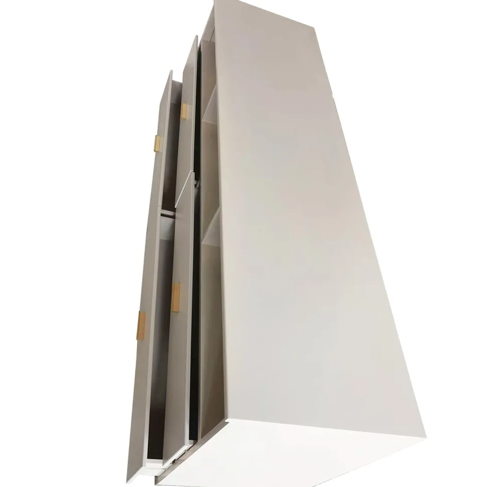 Meuble TV moderne 4 tiroirs Nestor Taupe clair et Or