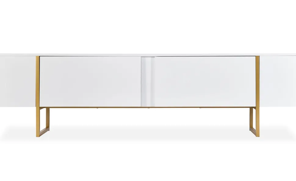 Meuble TV moderne avec 2 portes Valmain L180cm Blanc et Métal Or