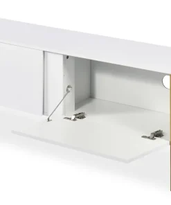 Meuble TV moderne avec 2 portes Valmain L180cm Blanc et Métal Or