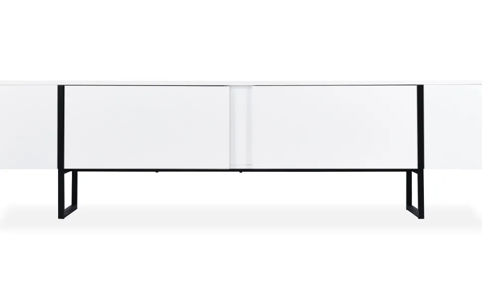 Meuble TV moderne avec 2 portes Valmain L180cm Blanc et Métal Noir