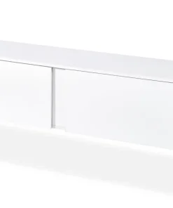Meuble TV moderne avec 2 portes Valmain L180cm Blanc et Métal Noir