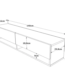 Meuble TV mural, 2 portes basculantes Pino L140cm Bois clair et Blanc