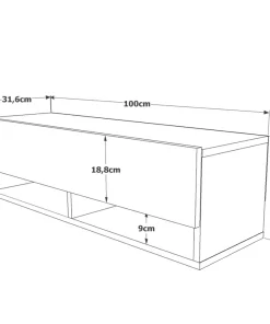 Meuble TV mural avec 1 porte basculante Pino L100cm Bois clair et Blanc