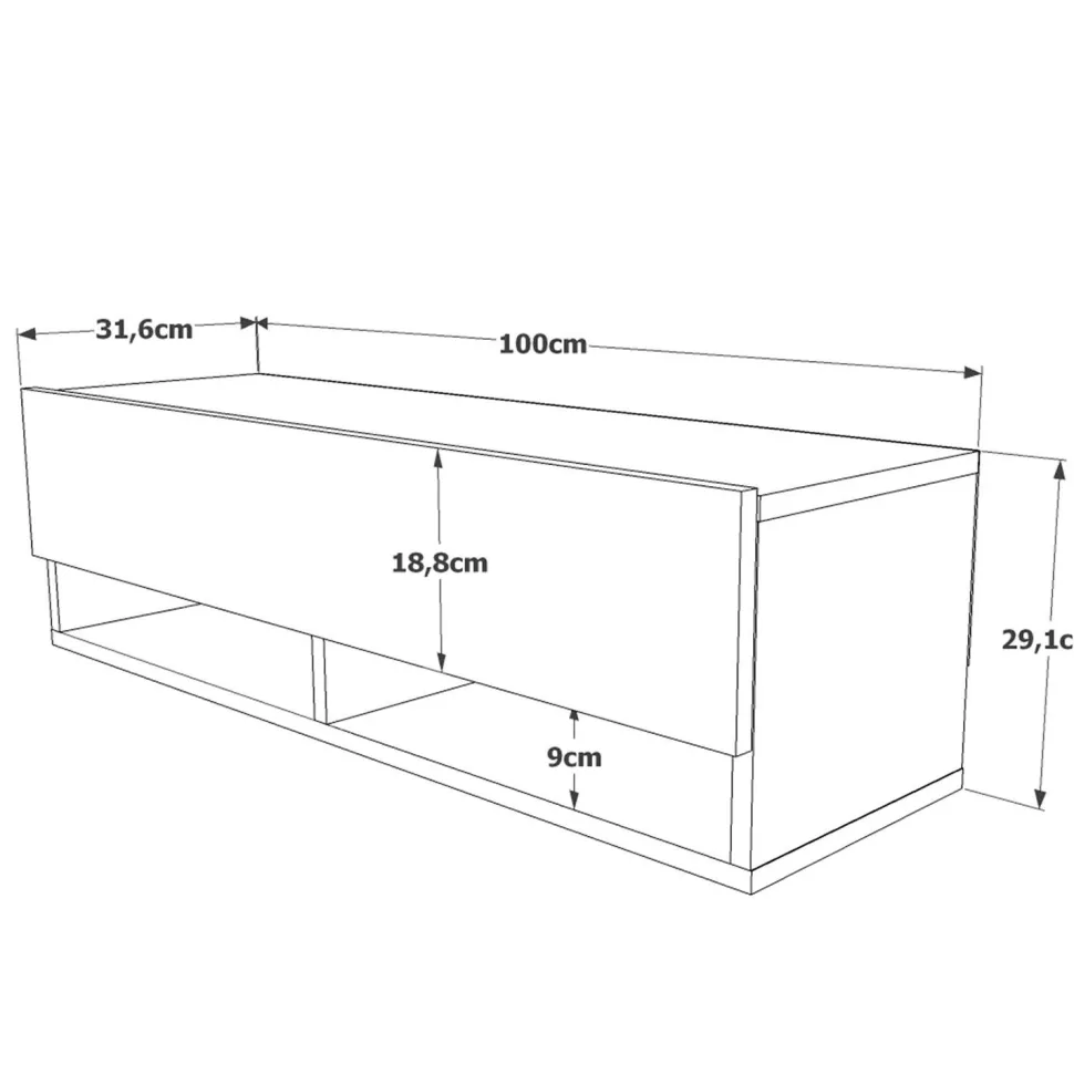 Meuble TV mural avec 1 porte basculante Pino L100cm Bois clair et Blanc