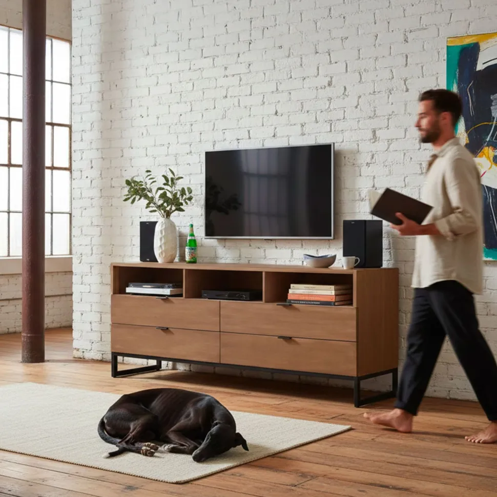 Meuble TV Panara L150cm Bois d'acacia patiné