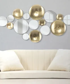 Miroir décoratif en métal doré formes géométriques et verre