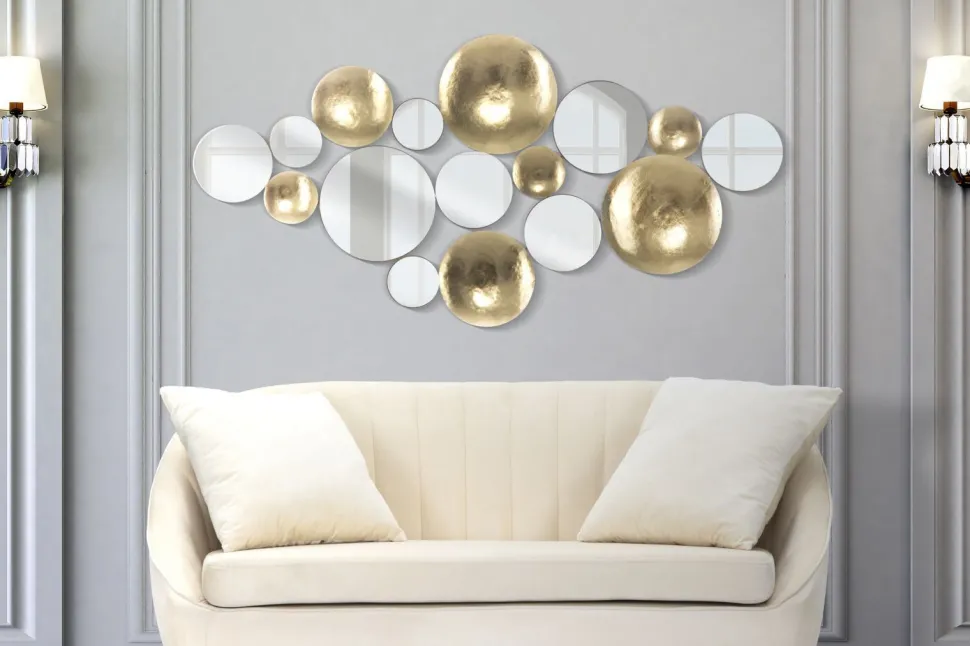 Miroir décoratif en métal doré formes géométriques et verre