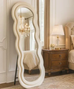 Miroir en pied décoratif design ondulé Andromak 70x170cm Velours Crème