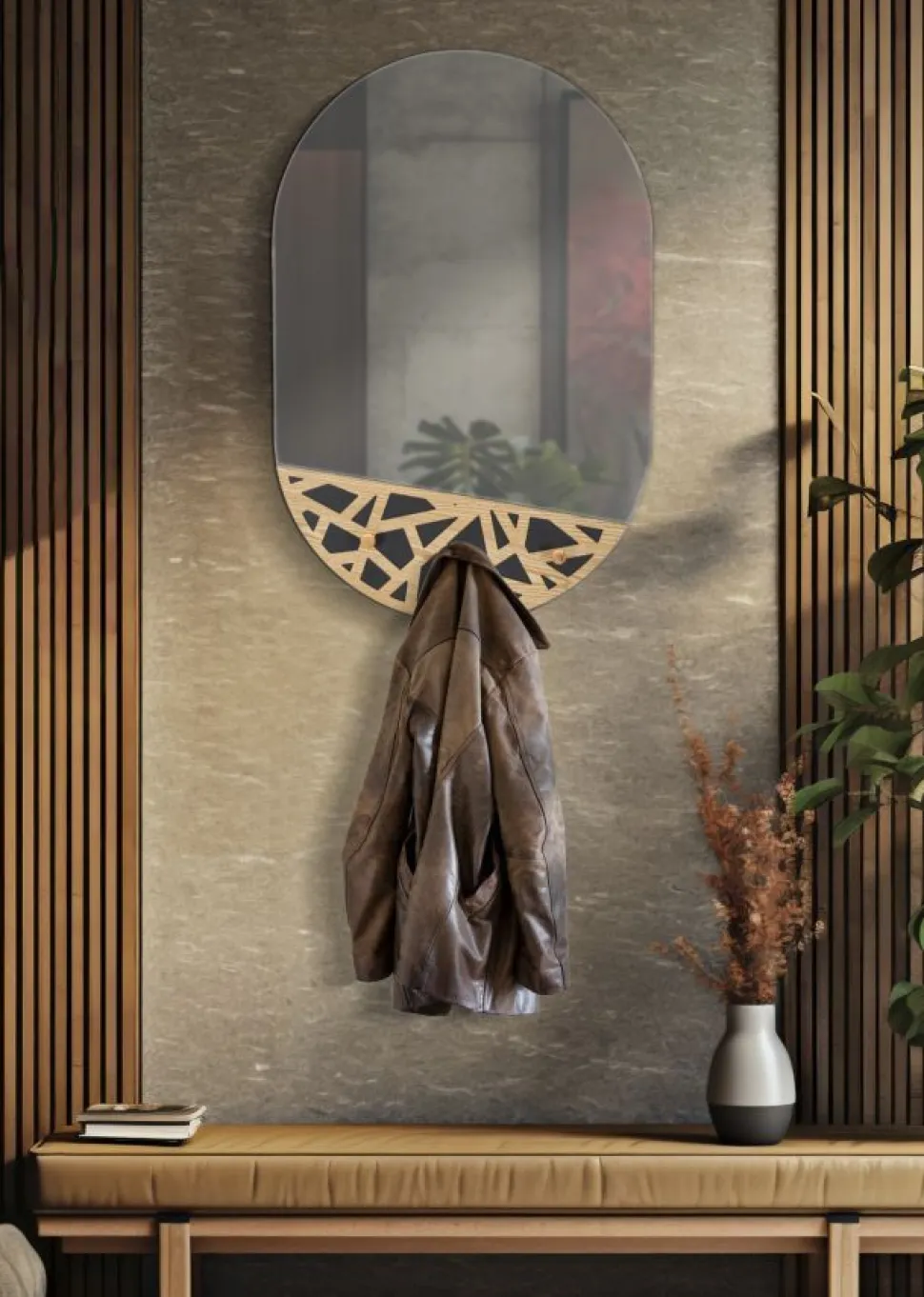 Miroir mural Abiti en M.D.F multicolore décorations en bois et 3 crochets