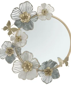 Miroir mural Amy métal doré décor floral pastel