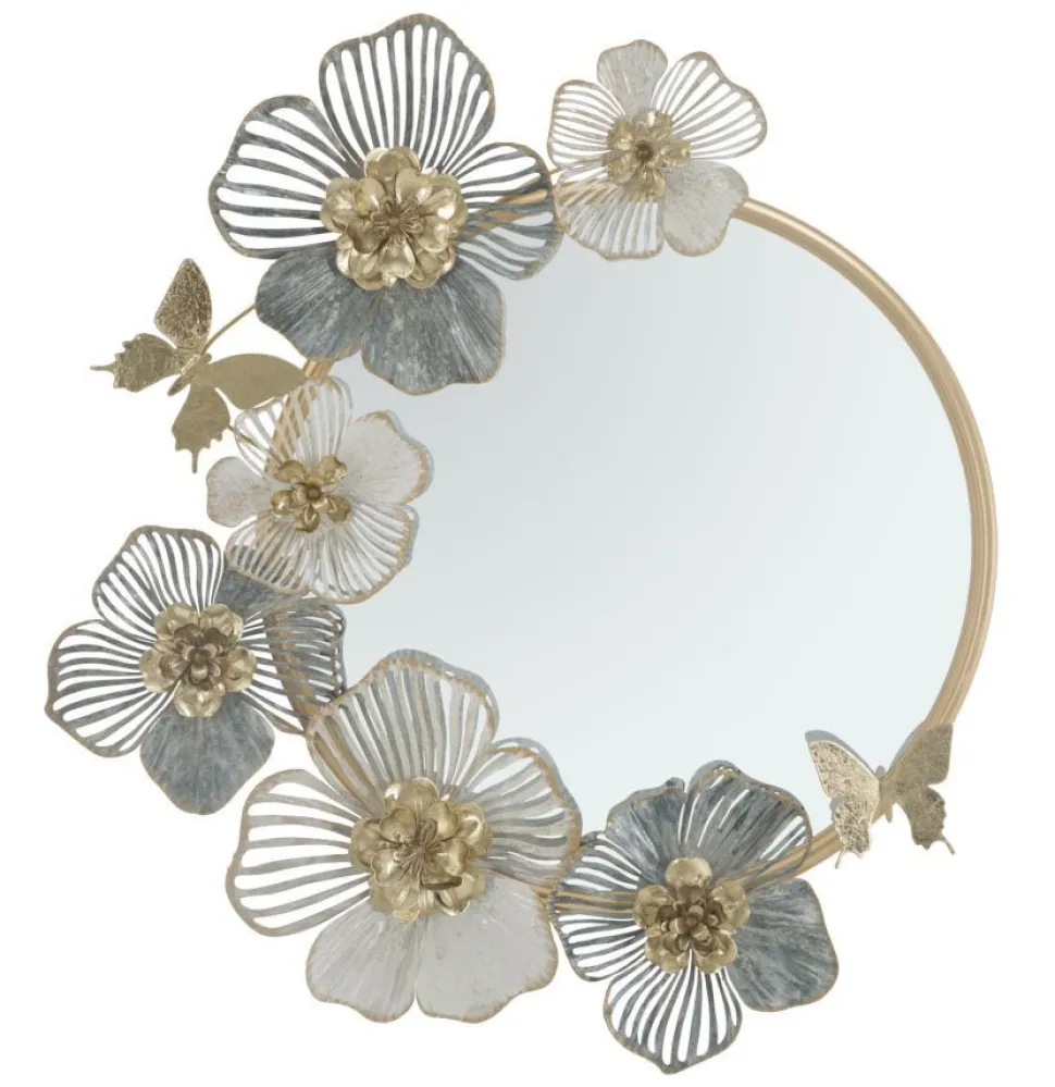 Miroir mural Amy métal doré décor floral pastel