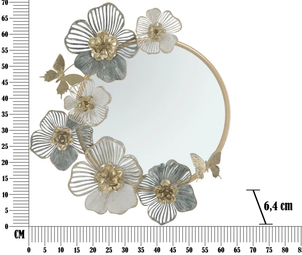 Miroir mural Amy métal doré décor floral pastel