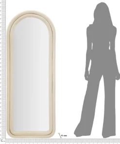 Miroir mural arche Cloe cadre Bois recouvert de Velours Crème