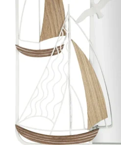 Miroir mural cadre métal Blanc inserts en bois marron