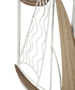 Miroir mural cadre métal Blanc inserts en bois marron