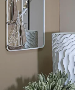 Miroir mural cadre métal Blanc inserts en bois marron