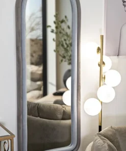 Miroir mural Cloe cadre en bois M.D.F et Tissu Velours Gris