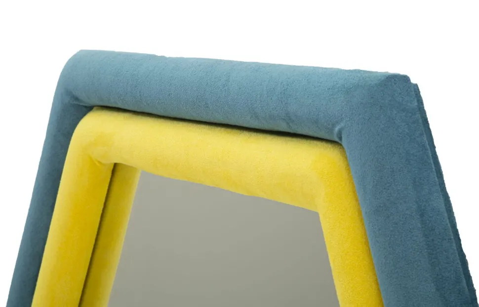 Miroir mural hexagonal cadre en bois Tissu Velours Bleu et Jaune