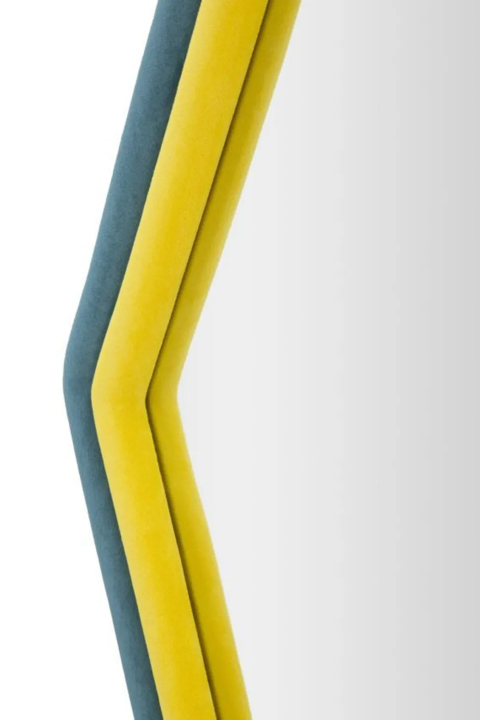 Miroir mural hexagonal cadre en bois Tissu Velours Bleu et Jaune