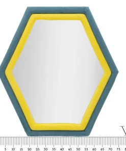 Miroir mural hexagonal cadre en bois Tissu Velours Bleu et Jaune