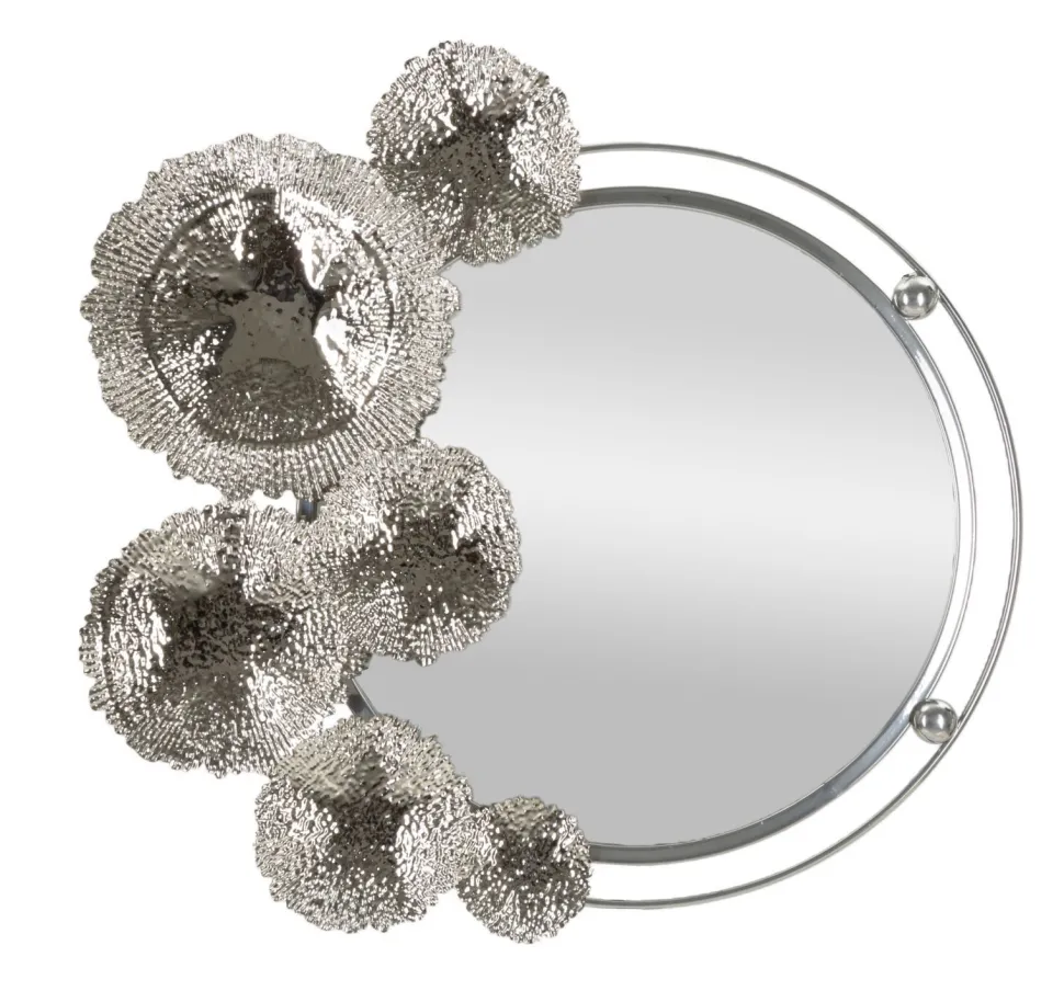 Miroir mural Kandi en métal argenté décor floral