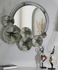 Miroir mural Kandi en métal argenté décor floral