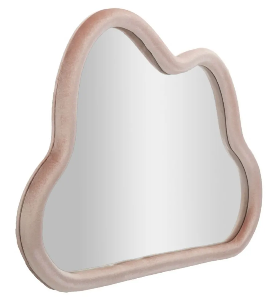Miroir mural nuage en bois recouvert de tissu polyester rose
