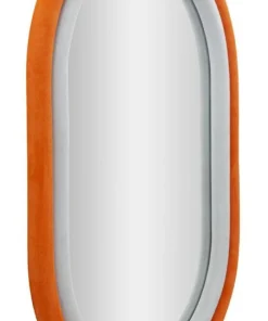 Miroir mural ovale tissu Orange et cadre bois