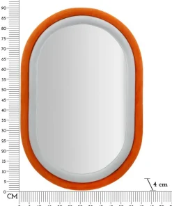 Miroir mural ovale tissu Orange et cadre bois