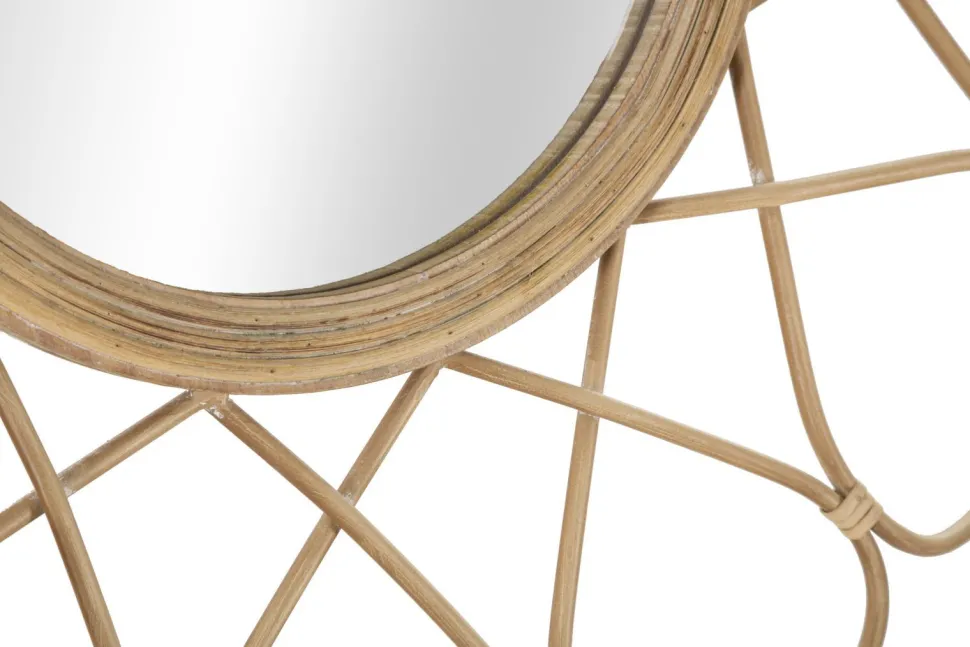 Miroir mural rond Almeria Rotin marron verre fer