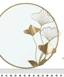 Miroir mural rond décoratif en métal doré et verre avec motifs floraux