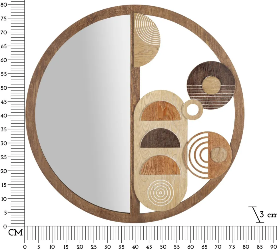 Miroir mural rond en M.D.F et verre multicolore