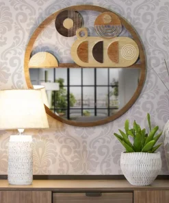 Miroir mural rond en M.D.F et verre multicolore
