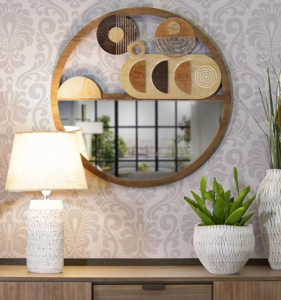 Miroir mural rond en M.D.F et verre multicolore