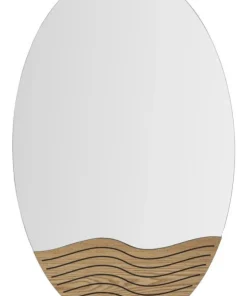 Miroir mural rond M.D.F et verre naturel décor en bois