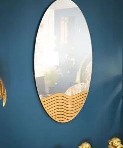 Miroir mural rond M.D.F et verre naturel décor en bois