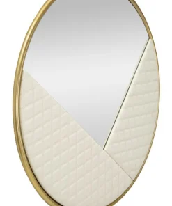 Miroir mural Sharon Fer doré et cuir piqué blanc
